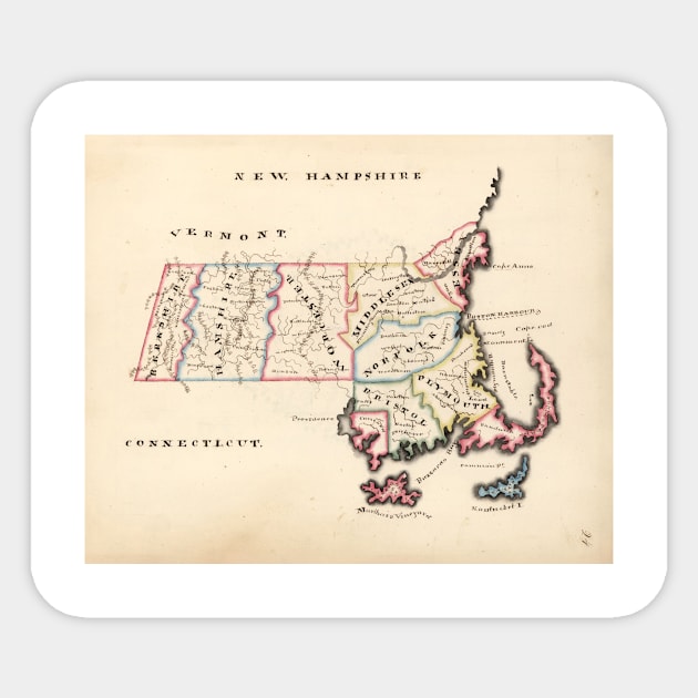 Old Massachusetts Map (1819) Vintage The Bay State Vintage Atlas Sticker by Bravuramedia